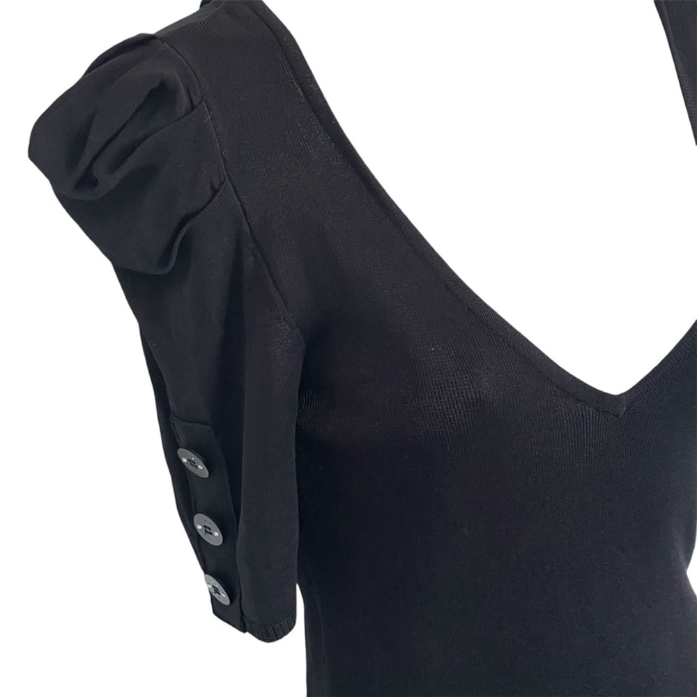 Women Puff Half Sleeve V Neck Slim Fit Knit dress Sz S - Picture 5 of 12